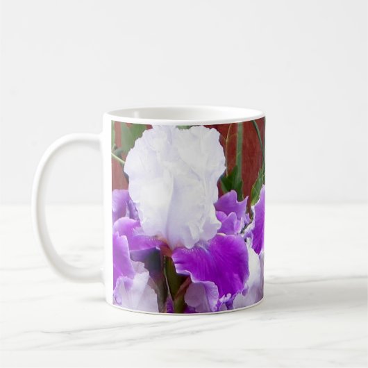 Paarse en witte Irises Koffiemok (Links)