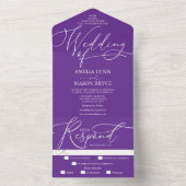 Paarse en witte kalligrafie script bruiloft all in one uitnodiging (Binnen)