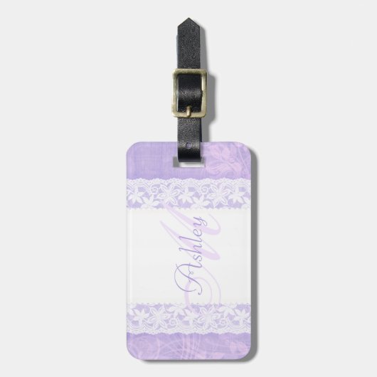 Paarse en witte kant met de naam bagagelabel (Voorkant verticaal)
