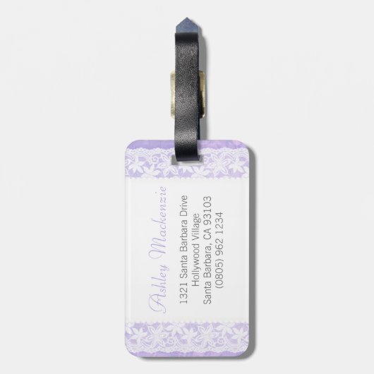 Paarse en witte kant met de naam bagagelabel (Achterkant verticaal)