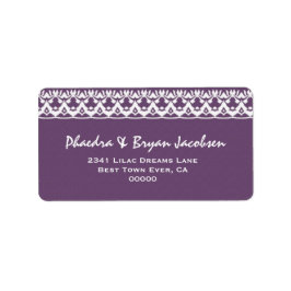 Paarse en witte kanten bruiloft G473 Etiket