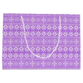 Paarse en witte kerstbeurs Isle Pattern Groot Cadeauzakje (Achterkant)