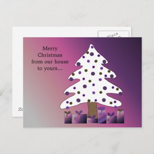 Paarse en witte kerstboom feestdagenkaart (Voorkant / Achterkant)