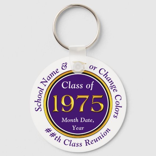Paarse en witte, klasse van 75 reünie, partij guns sleutelhanger (Voorkant)