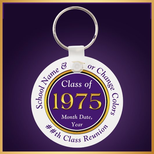 Paarse en witte, klasse van 75 reünie, partij guns sleutelhanger