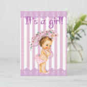 Paarse en witte kleine prinses Baby shower uitnodi Kaart (Staand voorkant)