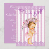 Paarse en witte kleine prinses Baby shower uitnodi Kaart (Voorkant / Achterkant)