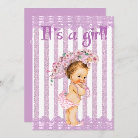 Paarse en witte kleine prinses Baby shower uitnodi Kaart (Voorkant / Achterkant)