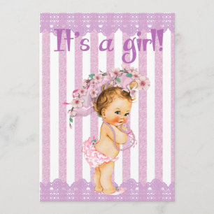 Paarse en witte kleine prinses Baby shower uitnodi Kaart