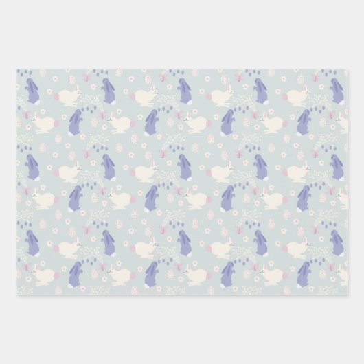 Paarse en witte konijnenpaas inpakpapier vel (Voorkant)