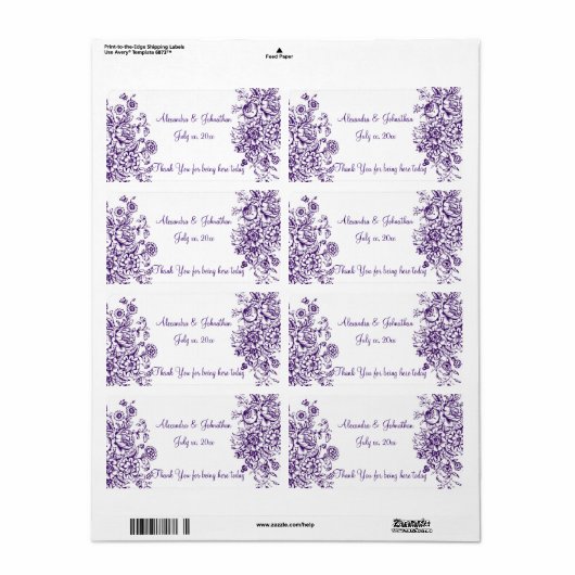 Paarse en witte legant weddenschap Wijn Etiket (Full Sheet)