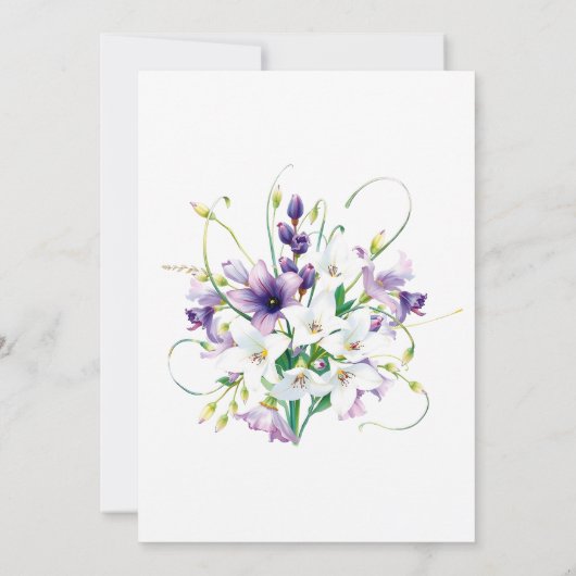 Paarse en witte lelies met groene wijnstokken brui kaart (Achterkant)
