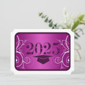 Paarse en witte Lijst Uitnodiging tot Afstuderen (Staand voorkant)