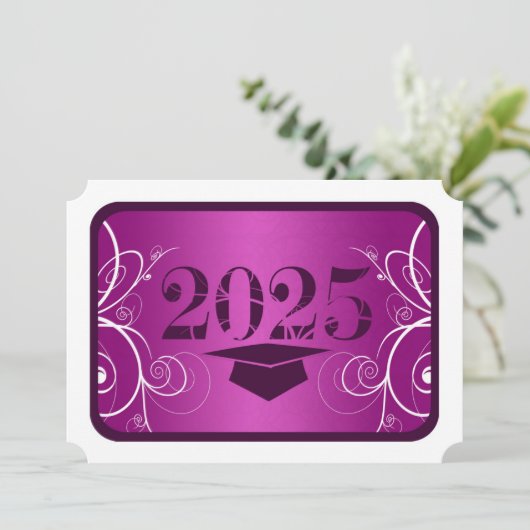 Paarse en witte Lijst Uitnodiging tot Afstuderen (Staand voorkant)