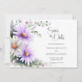 Paarse en Witte Madeliefjes Huwelijk Bewaar de Dat Save The Date (Voorkant)