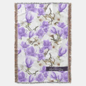 Paarse en witte Magnolia Blossom Waterverf Patroon Deken (Voorkant Verticaal)