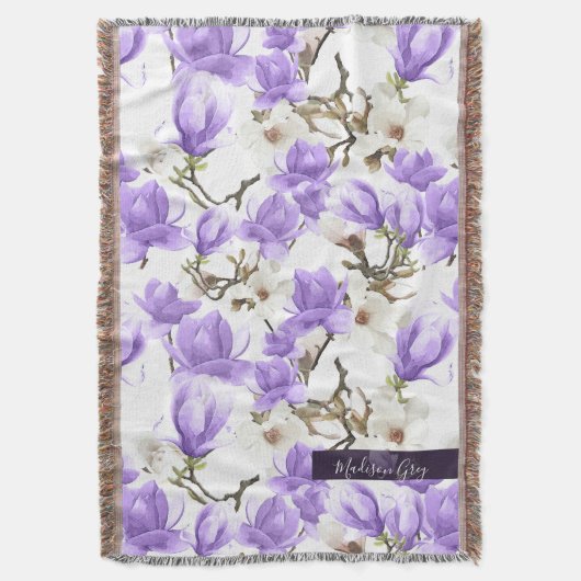 Paarse en witte Magnolia Blossom Waterverf Patroon Deken (Voorkant Verticaal)