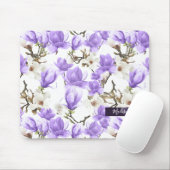 Paarse en witte Magnolia Blossom Waterverf Patroon Muismat (Met muis)