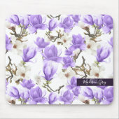 Paarse en witte Magnolia Blossom Waterverf Patroon Muismat (Voorkant)