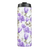 Paarse en witte Magnolia Blossom Waterverf Patroon Thermosbeker (Voorkant)