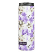 Paarse en witte Magnolia Blossom Waterverf Patroon Thermosbeker (Achterkant)