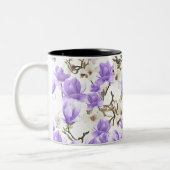 Paarse en witte Magnolia Blossom Waterverf Patroon Tweekleurige Koffiemok (Links)