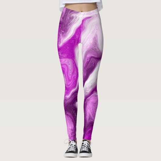 Paarse en witte marmer-strijders leggings (Voorkant)