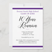 Paarse en witte minimalistische 10 jaar klasse reü kaart (Voorkant)