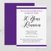 Paarse en witte minimalistische 30 jaar klasse reü kaart (Voorkant / Achterkant)