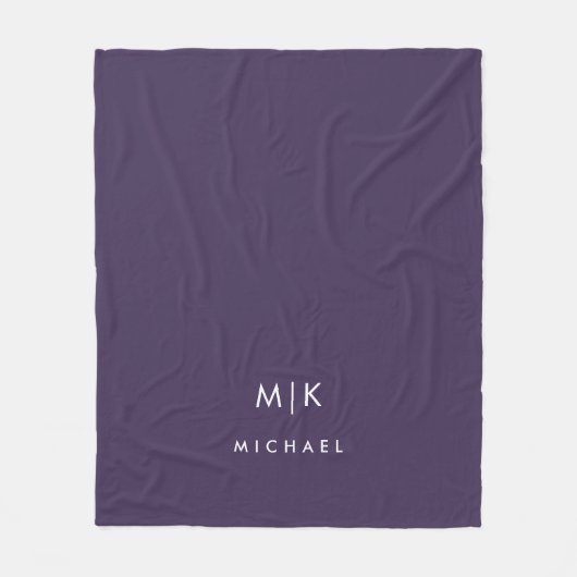 Paarse en witte | Modern Monogram Fleece Deken (Voorkant)