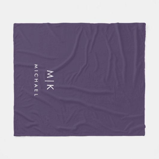 Paarse en witte | Modern Monogram Fleece Deken (Voorkant (Horizontaal))