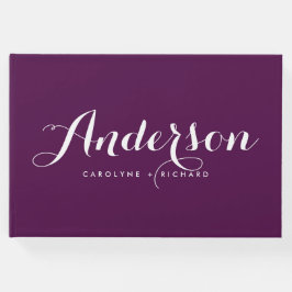 Paarse en witte moderne kalligrafie gastenboek