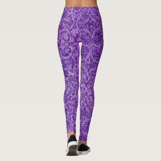 Paarse en witte moderne stijlvolle trendy dessin leggings (Achterkant)