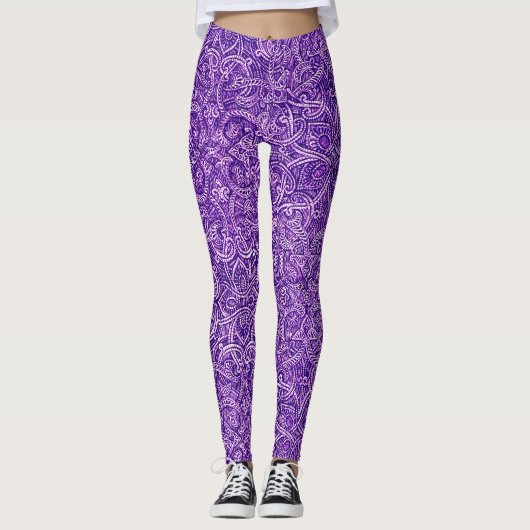 Paarse en witte moderne stijlvolle trendy dessin leggings (Voorkant)