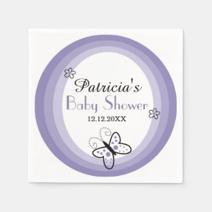 Paarse en witte moderne vlinder Baby shower Servet