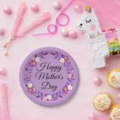 Paarse en witte Moederdag en bladeren Papieren Bordje (Feest)
