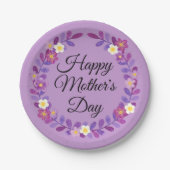 Paarse en witte Moederdag en bladeren Papieren Bordje (Voorkant)