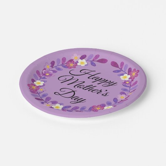 Paarse en witte Moederdag en bladeren Papieren Bordje (Gekanteld)