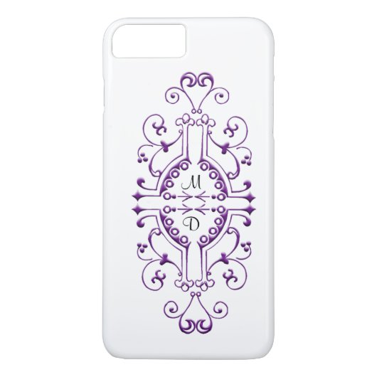 Paarse en Witte Monogram iPhone Case (Achterkant)