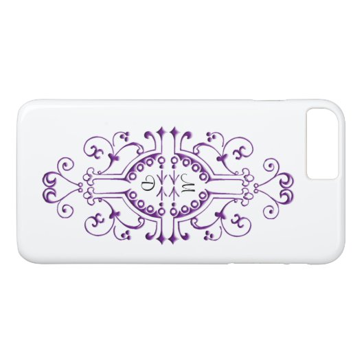 Paarse en Witte Monogram iPhone Case (Achterkant (Horizontaal))
