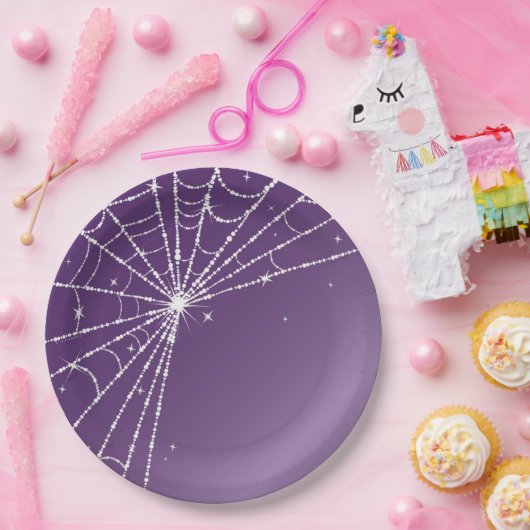 Paarse en witte mousserende diamant Web Papieren Bordje (Feest)