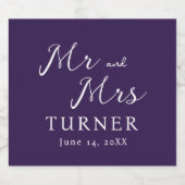 Paarse en witte Mr en Mrs Wedding Sparkling Wijnetiket (Enkel label)