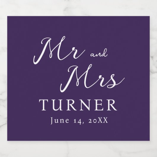 Paarse en witte Mr en Mrs Wedding Sparkling Wijnetiket (Enkel label)