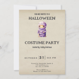 Paarse en Witte Mummie Vintage Halloween Kaart