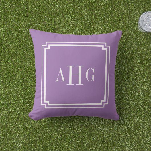 Paarse en witte Notched Corner Custom Monogram Buitenkussen (Gras)