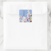 Paarse en witte orchidee bloemen vierkante sticker (Tas)
