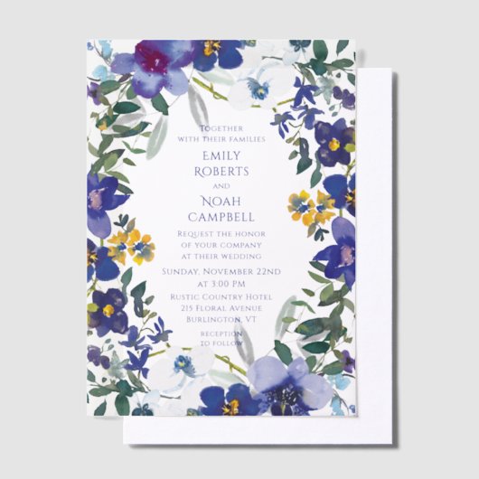 Paarse en witte orchidee bloemenbruiloft vellum uitnodigingen (Offset)