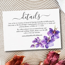 Paarse en witte Orchidee bruiloft Details Informatiekaartje