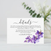 Paarse en witte Orchidee bruiloft Details Informatiekaartje (Staand voorkant)