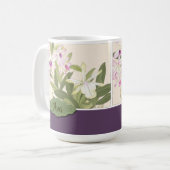 Paarse en witte orchidee gepersonaliseerde stekker koffiemok (Voorkant links)